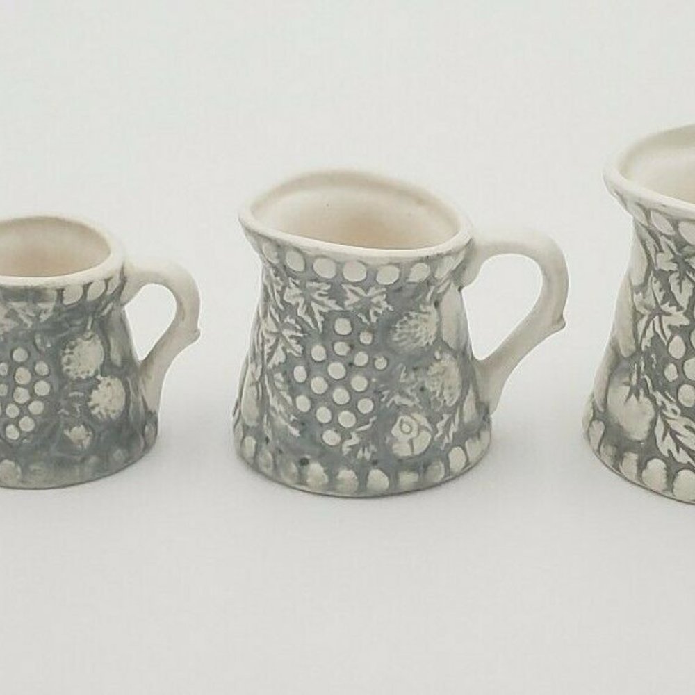 Four Vintage LEGO Japan Ceramic Measuring Cups With Handles Mid Century Kitchen